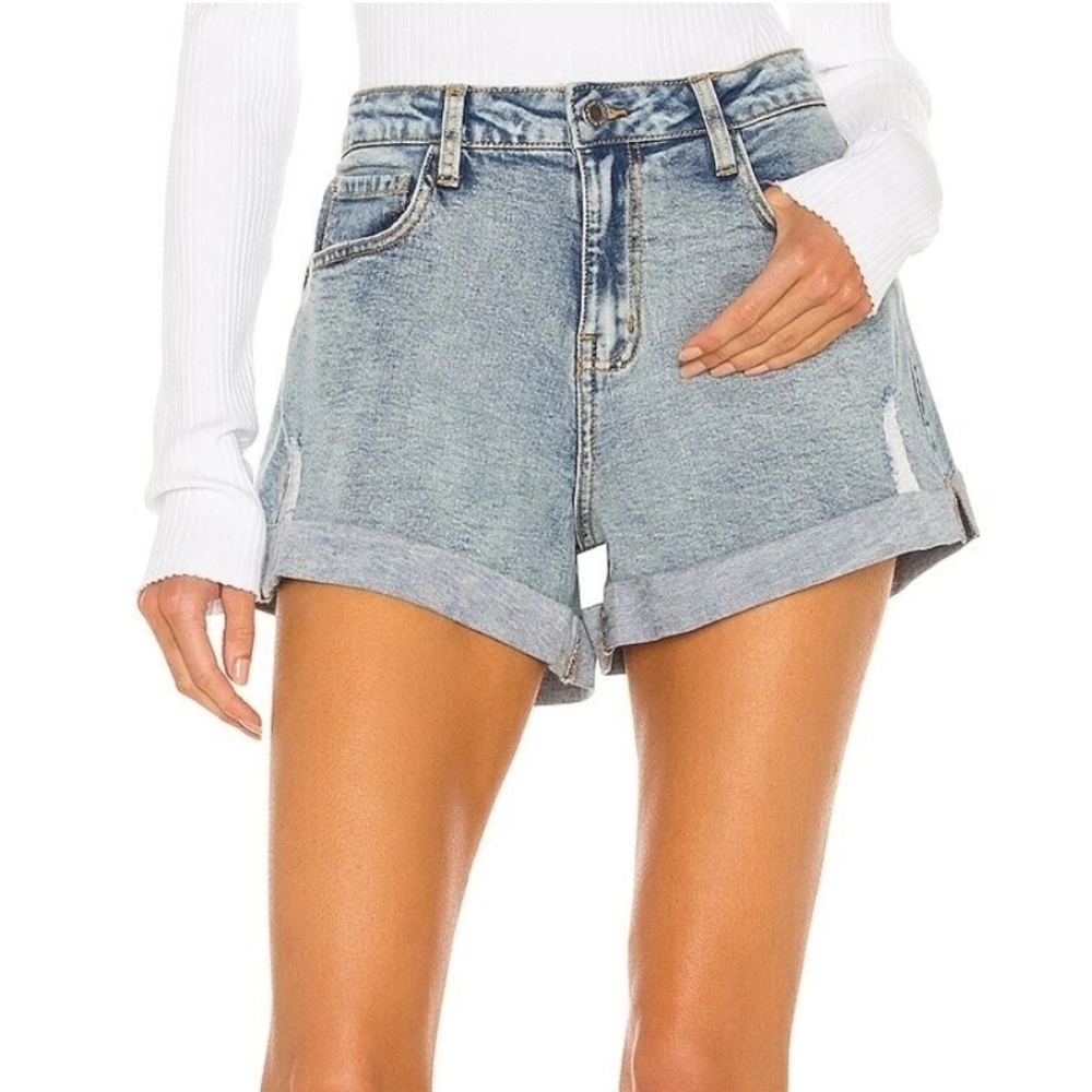 WeWoreWhat Low Rise Rolled Shorty Shorts Light Vintage Blue 26 Small New